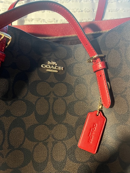 Coach Signature Canvas Tote with Red Trim and Straps